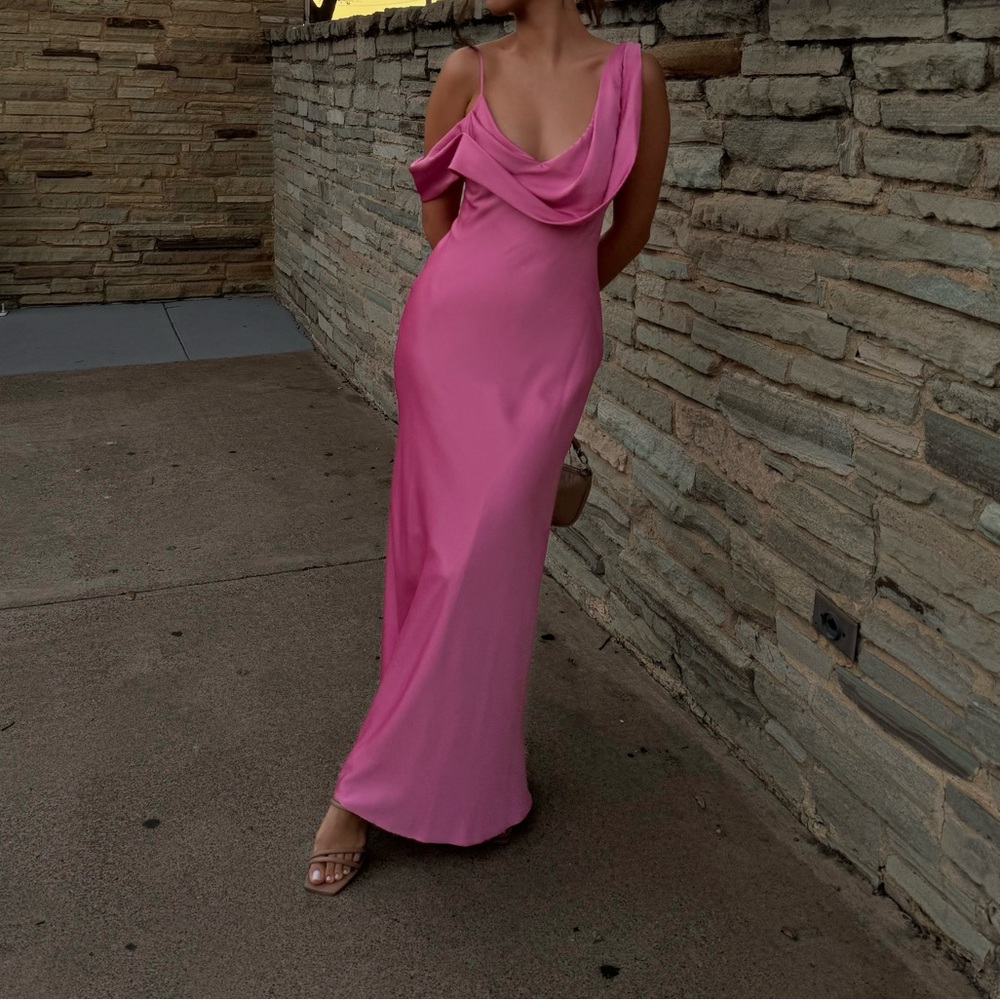 GIANNI BINI Meave Satin Asymmetrical Neck-A-Line Dress